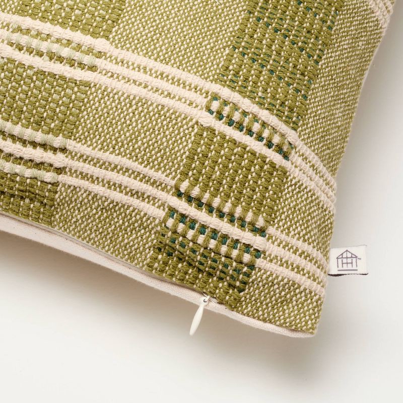 slide 4 of 4, Hearth & Hand with Magnolia 18"x18" Stripe Square Toss Pillow Green/Tan - Hearth & Hand™ with Magnolia, 1 ct
