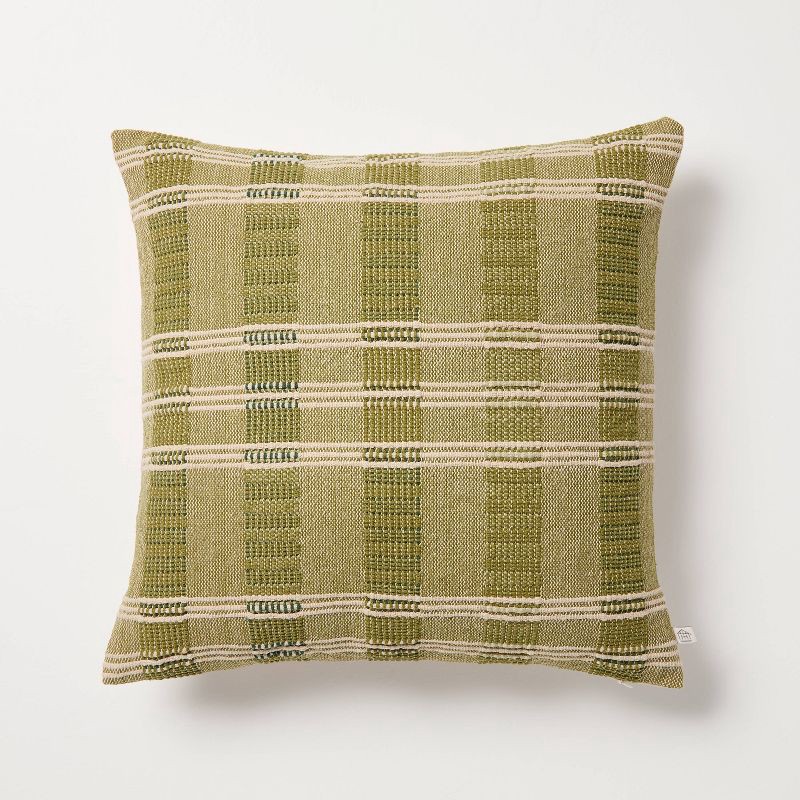 slide 1 of 4, Hearth & Hand with Magnolia 18"x18" Stripe Square Toss Pillow Green/Tan - Hearth & Hand™ with Magnolia, 1 ct