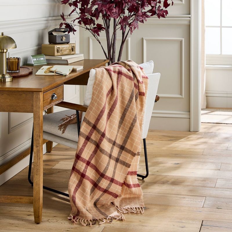 slide 3 of 3, Hearth & Hand with Magnolia Fall Plaid Lightweight Throw Blanket Brown - Hearth & Hand™ with Magnolia, 1 ct