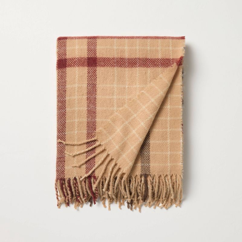 slide 1 of 3, Hearth & Hand with Magnolia Fall Plaid Lightweight Throw Blanket Brown - Hearth & Hand™ with Magnolia, 1 ct