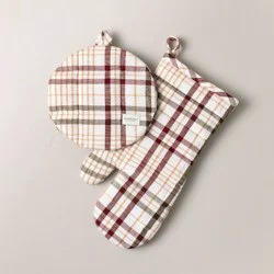 Hearth & Hand with Magnolia Set of 2 Fall Plaid Oven Mitts Burgundy/Brown - Hearth & Hand™ with Magnolia