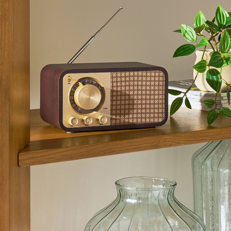 slide 2 of 5, Hearth & Hand with Magnolia Small Wood Finish with Brass Retro Radio - Hearth & Hand™ with Magnolia, 1 ct