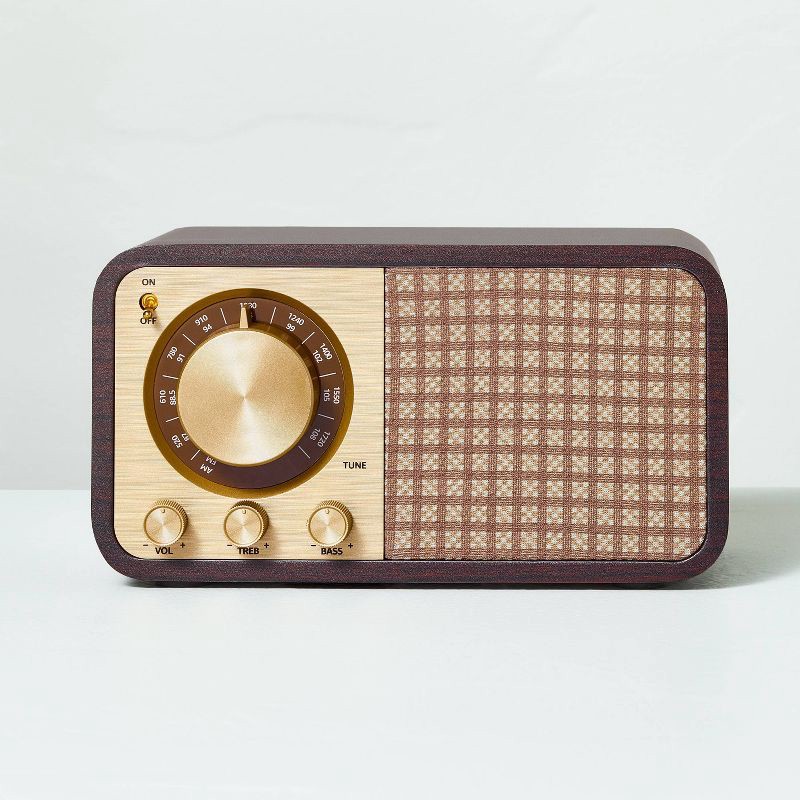 slide 1 of 5, Hearth & Hand with Magnolia Small Wood Finish with Brass Retro Radio - Hearth & Hand™ with Magnolia, 1 ct
