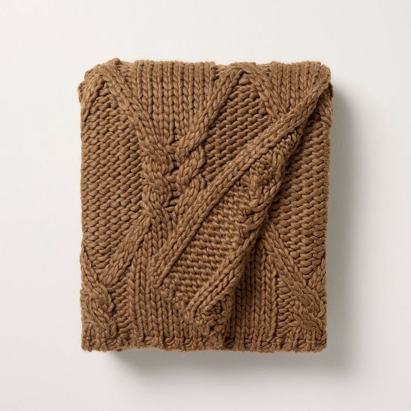slide 1 of 3, Hearth & Hand with Magnolia Cable Knit Throw Blanket Brown - Hearth & Hand™ with Magnolia, 1 ct