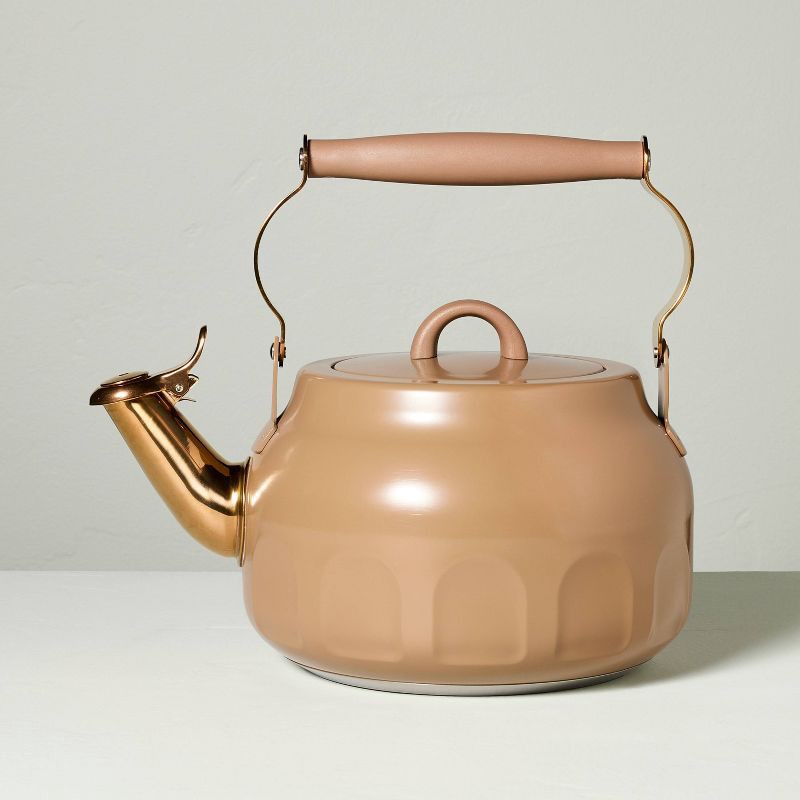 slide 1 of 5, Hearth & Hand with Magnolia Teapot with Copper Accents Tan - Hearth & Hand™ with Magnolia, 1 ct