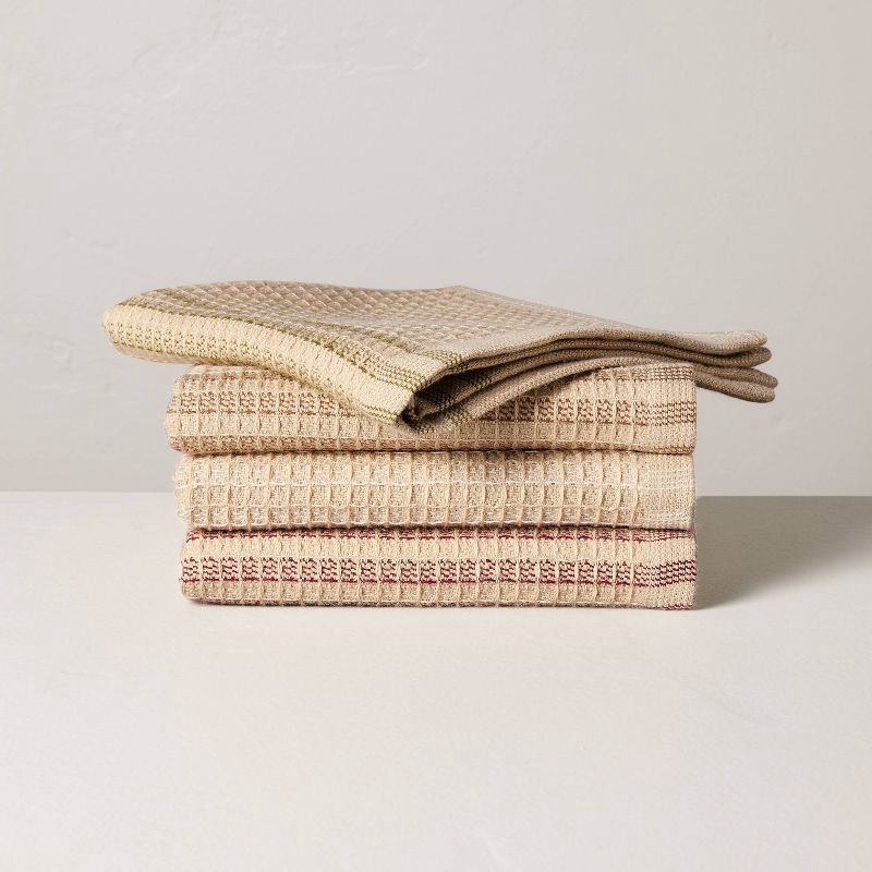 slide 1 of 3, Hearth & Hand with Magnolia Set of 4 Fall Dishcloths Cream with Stripes - Hearth & Hand™ with Magnolia, 1 ct