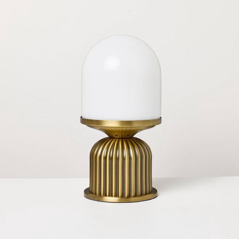 slide 1 of 5, Hearth & Hand with Magnolia Brass Fluted and Frosted Glass Accent Table Lamp Brass/White - Hearth & Hand™ with Magnolia, 1 ct