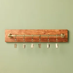 Hearth &amp; Hand with Magnolia Brass and Wood Wall Rail with Clips - Hearth &amp; Hand™ with Magnolia