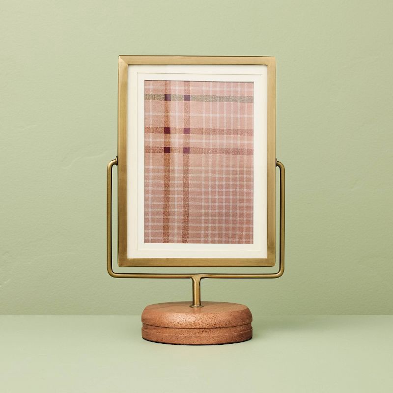 slide 1 of 4, Hearth & Hand with Magnolia 4"x6" Brass Frame on Wood Pedestal - Hearth & Hand™ with Magnolia, 1 ct