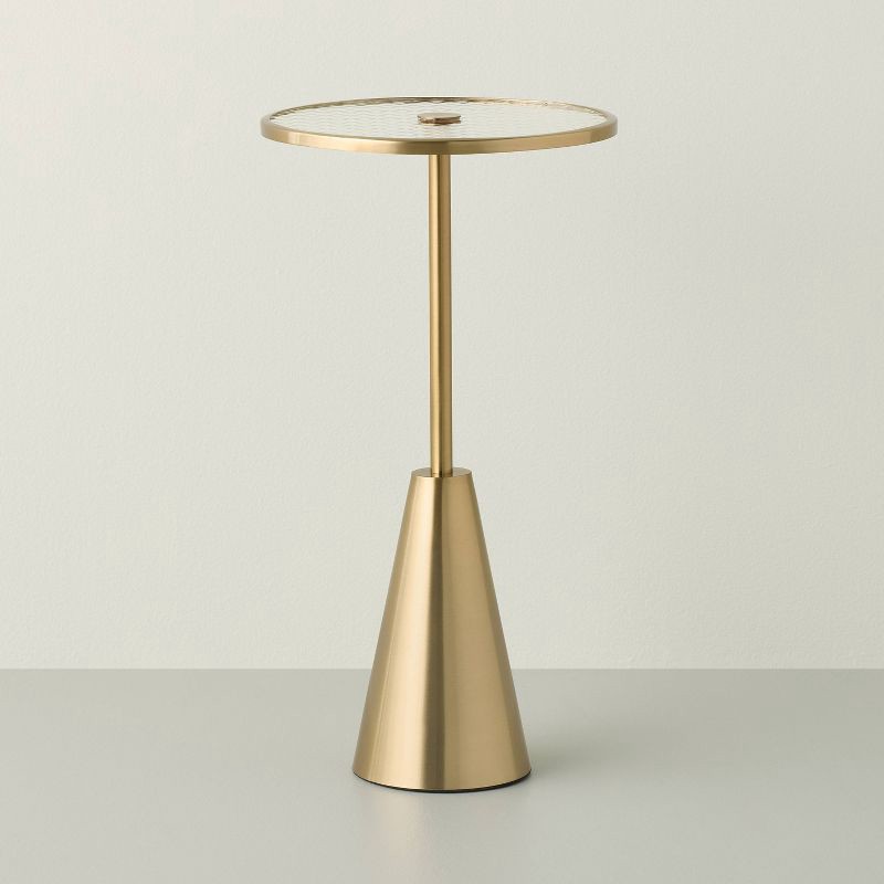 slide 1 of 5, Hearth & Hand w/Magnolia Furniture Round Accent Side Table Glass/Brass - Hearth & Hand™ with Magnolia, 1 ct
