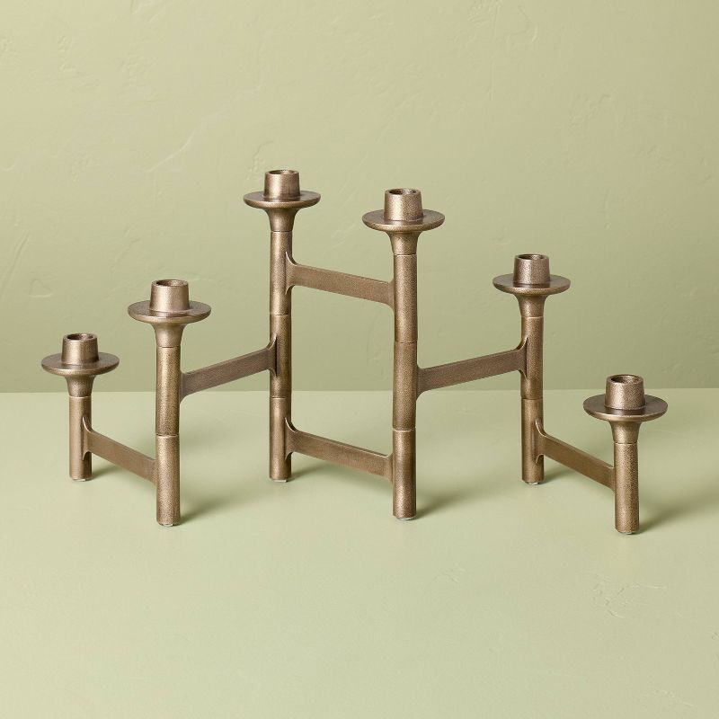 slide 1 of 3, Hearth & Hand with Magnolia 6ct Taper Adjustable Brass Candelabra - Hearth & Hand™ with Magnolia, 6 ct