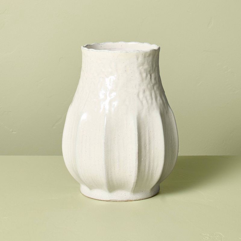 slide 1 of 4, Hearth & Hand with Magnolia 12" Pleated Ceramic Vase Sour Cream - Hearth & Hand™ with Magnolia, 1 ct