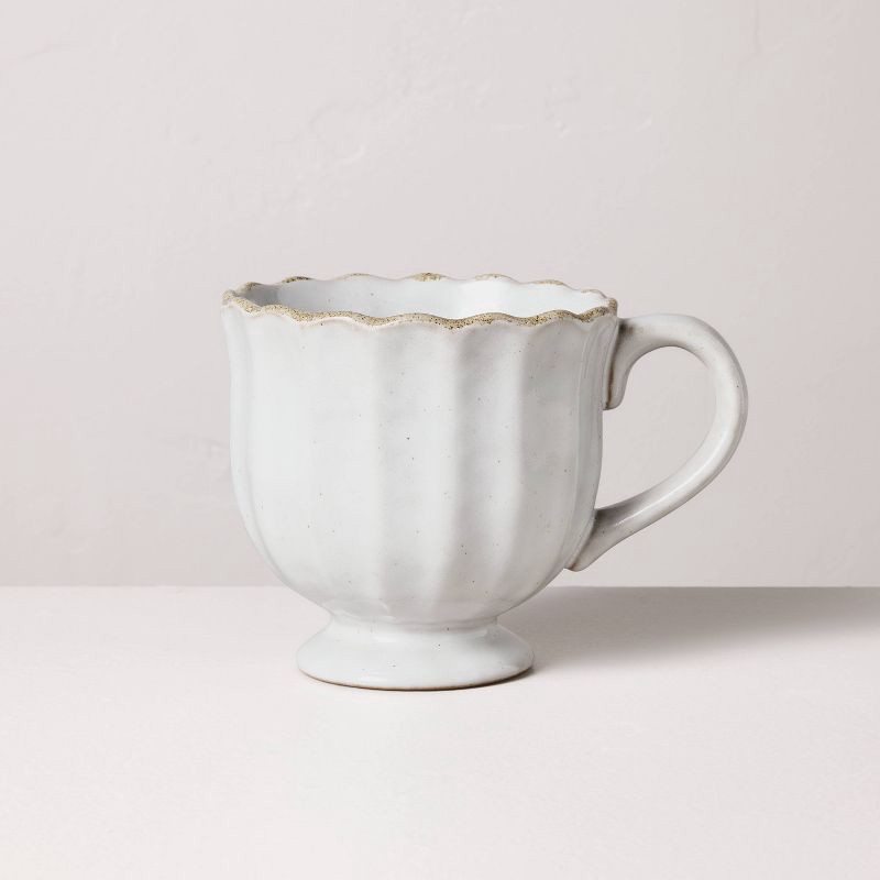 slide 1 of 3, Hearth & Hand with Magnolia 12oz Scalloped Edge Ceramic Mug with Foot Sour Cream - Hearth & Hand™ with Magnolia, 12 oz