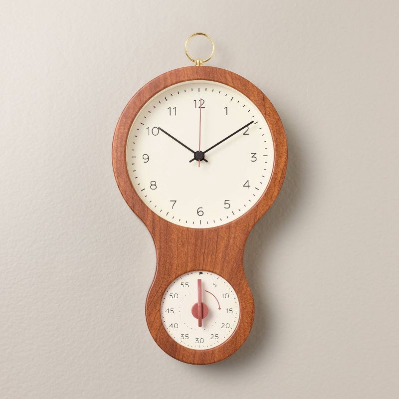 slide 1 of 3, Hearth & Hand with Magnolia Faux Wood and Brass Kitchen Clock and Timer - Hearth & Hand™ with Magnolia, 1 ct