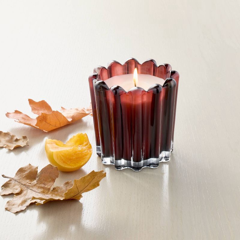 slide 2 of 4, Hearth & Hand with Magnolia Ribbed Glass Black Oak and Persimmon Jar Candle Burgundy 7oz - Hearth & Hand™ with Magnolia, 7 oz