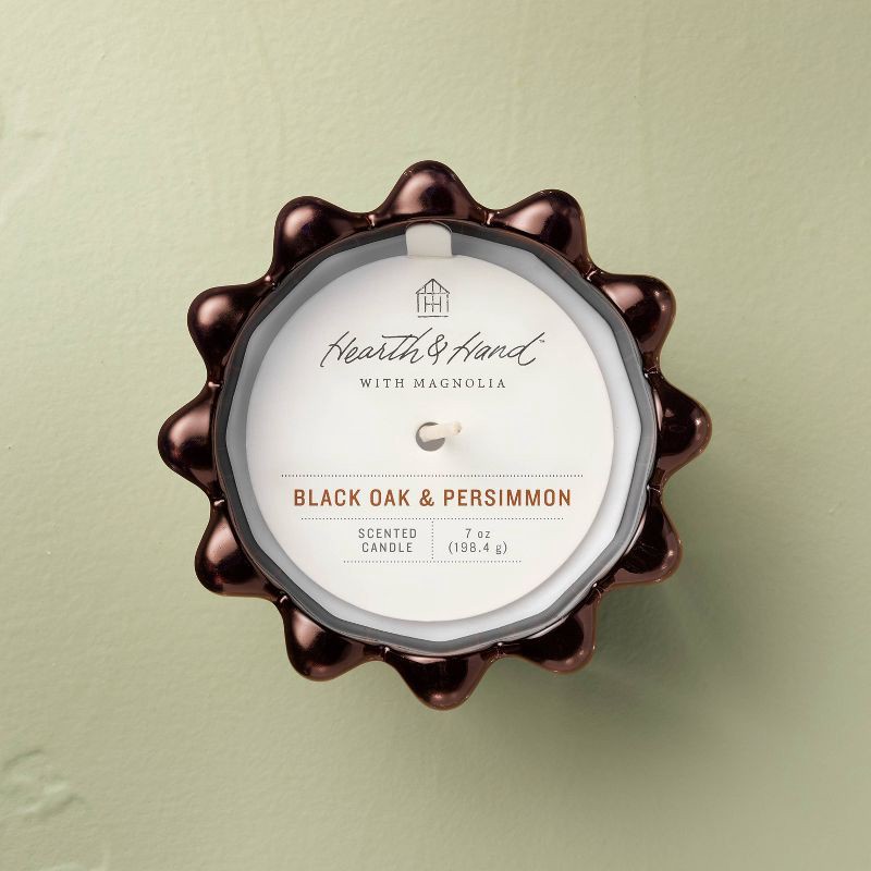 slide 3 of 4, Hearth & Hand with Magnolia Ribbed Glass Black Oak and Persimmon Jar Candle Burgundy 7oz - Hearth & Hand™ with Magnolia, 7 oz