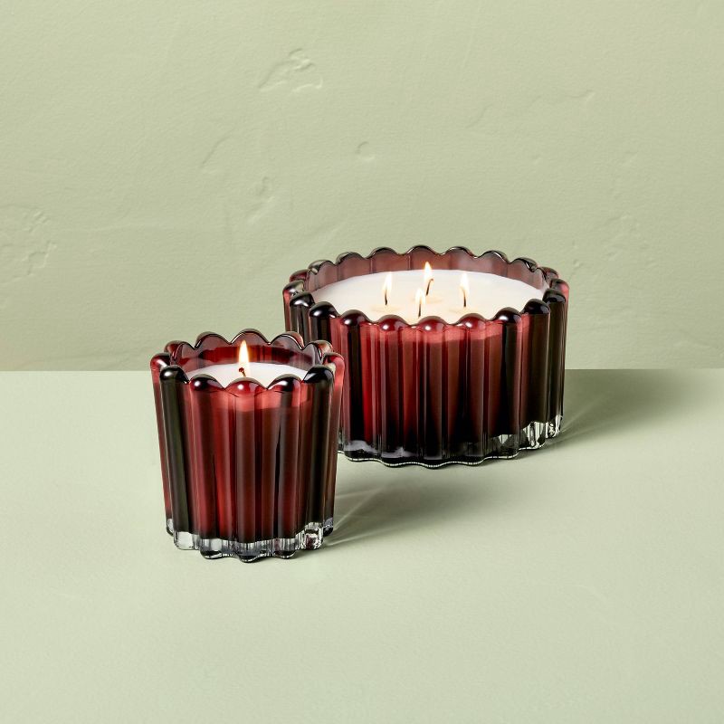 slide 4 of 4, Hearth & Hand with Magnolia Ribbed Glass Black Oak and Persimmon Jar Candle Burgundy 7oz - Hearth & Hand™ with Magnolia, 7 oz