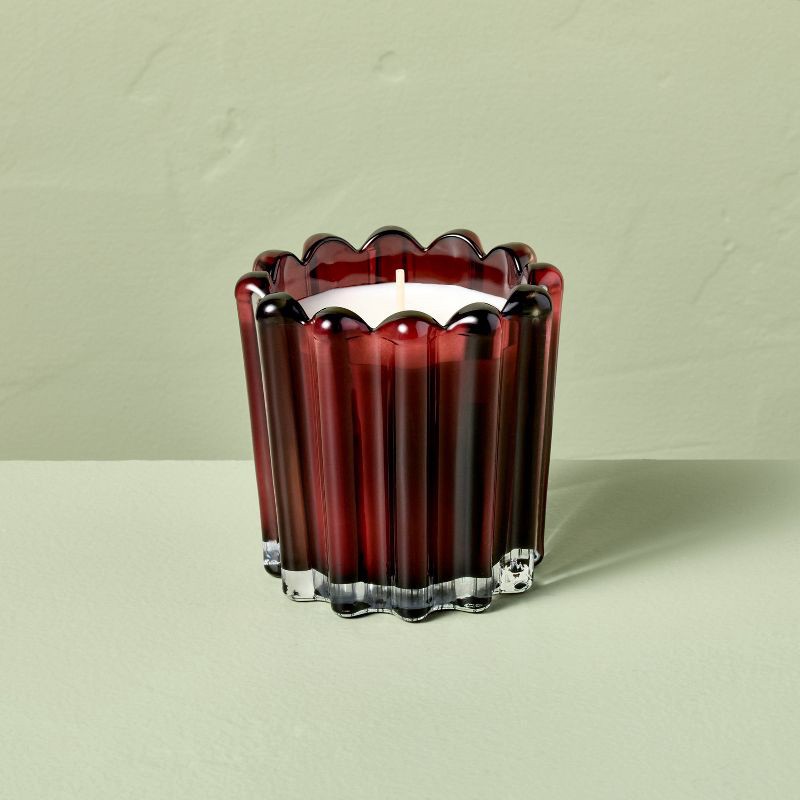 slide 1 of 4, Hearth & Hand with Magnolia Ribbed Glass Black Oak and Persimmon Jar Candle Burgundy 7oz - Hearth & Hand™ with Magnolia, 7 oz