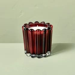 Hearth & Hand with Magnolia Ribbed Glass Black Oak and Persimmon Jar Candle Burgundy 7oz - Hearth & Hand™ with Magnolia