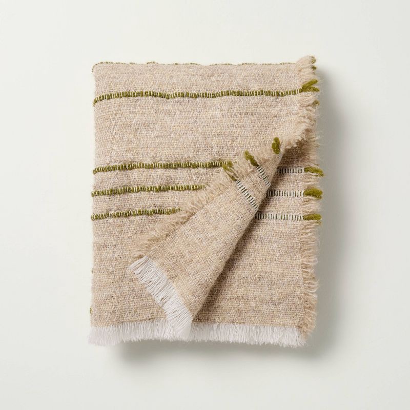 slide 1 of 3, Hearth & Hand with Magnolia Cozy Stripe Throw Blanket Green/Tan - Hearth & Hand™ with Magnolia, 1 ct