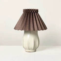 Hearth & Hand with Magnolia Ceramic with Brown Knife Pleat Shade Accent Table Lamp Sour Cream - Hearth & Hand™ with Magnolia