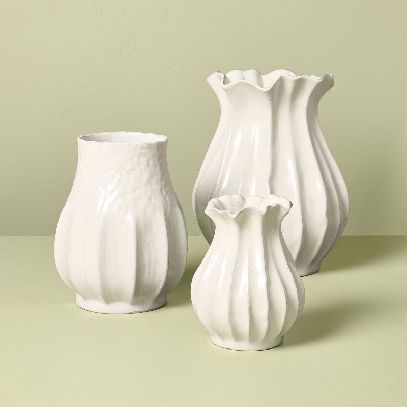 slide 3 of 4, Hearth & Hand with Magnolia 16" Pleated Ceramic Vase Sour Cream - Hearth & Hand™ with Magnolia, 1 ct