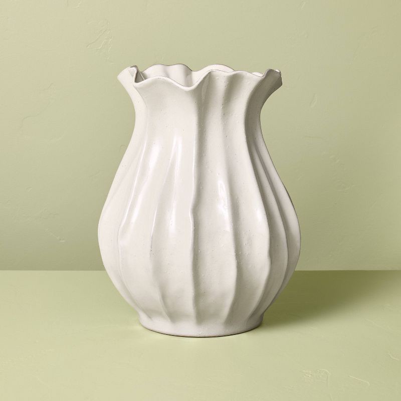 slide 1 of 4, Hearth & Hand with Magnolia 16" Pleated Ceramic Vase Sour Cream - Hearth & Hand™ with Magnolia, 1 ct