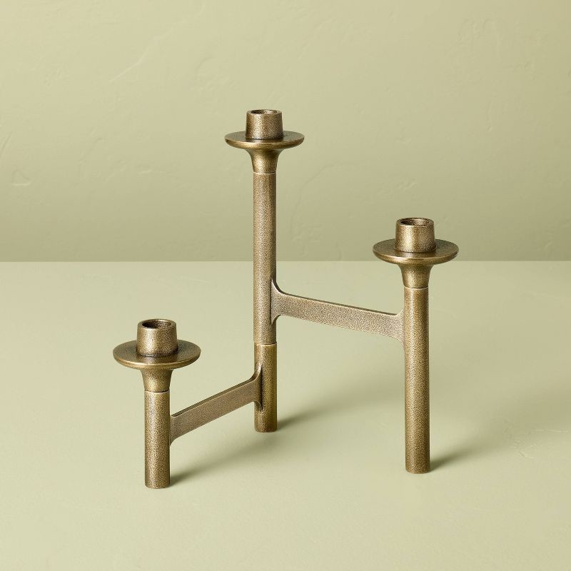 slide 1 of 3, Hearth & Hand with Magnolia 3ct Taper Brass Candelabra - Hearth & Hand™ with Magnolia, 3 ct