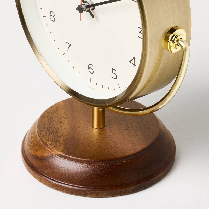 slide 3 of 3, Hearth & Hand with Magnolia Brass Table Clock with Wood Base - Hearth & Hand™ with Magnolia, 1 ct