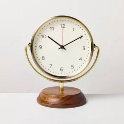 Hearth & Hand with Magnolia Brass Table Clock with Wood Base - Hearth & Hand™ with Magnolia