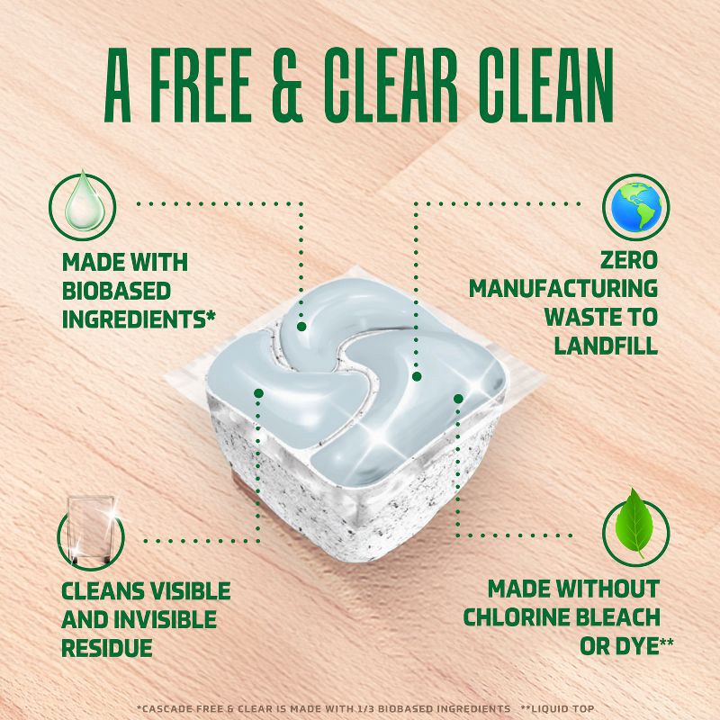slide 4 of 10, Cascade Free & Clear Pods Dishwasher Detergents - Lemon Essence - 47ct, 47 ct
