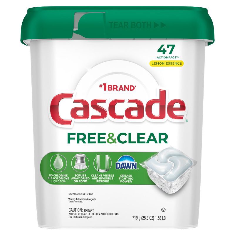slide 9 of 10, Cascade Free & Clear Pods Dishwasher Detergents - Lemon Essence - 47ct, 47 ct