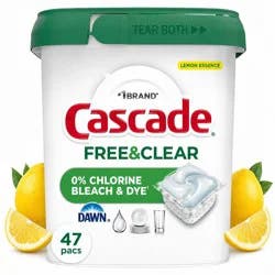 Cascade Free & Clear Pods Dishwasher Detergents - Lemon Essence - 47ct