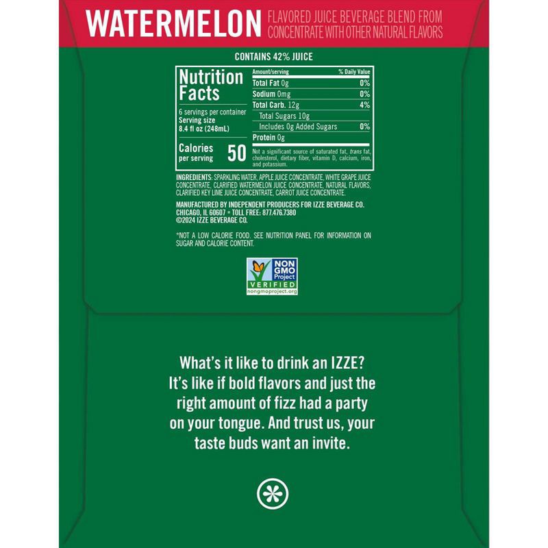 slide 3 of 7, IZZE Watermelon Sparkling Juice - 6pk/8.4 fl oz Cans, 6 ct; 8.4 fl oz