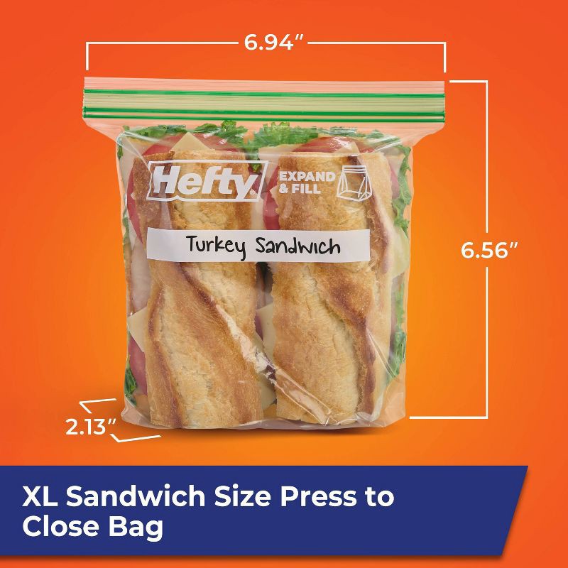 slide 5 of 6, Hefty XL Sandwich Expand and Fill Food Storage Bags - 130ct, 130 ct