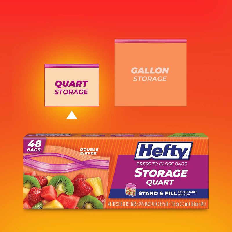 slide 2 of 8, Hefty Quart Stand and Fill Food Storage Bags - 48ct, 48 ct