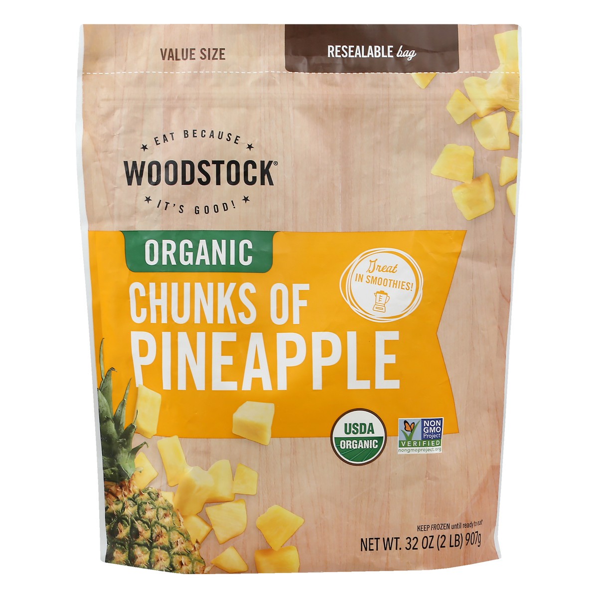 slide 1 of 12, Woodstock Organic Chunks Of Pineapple, 32 oz