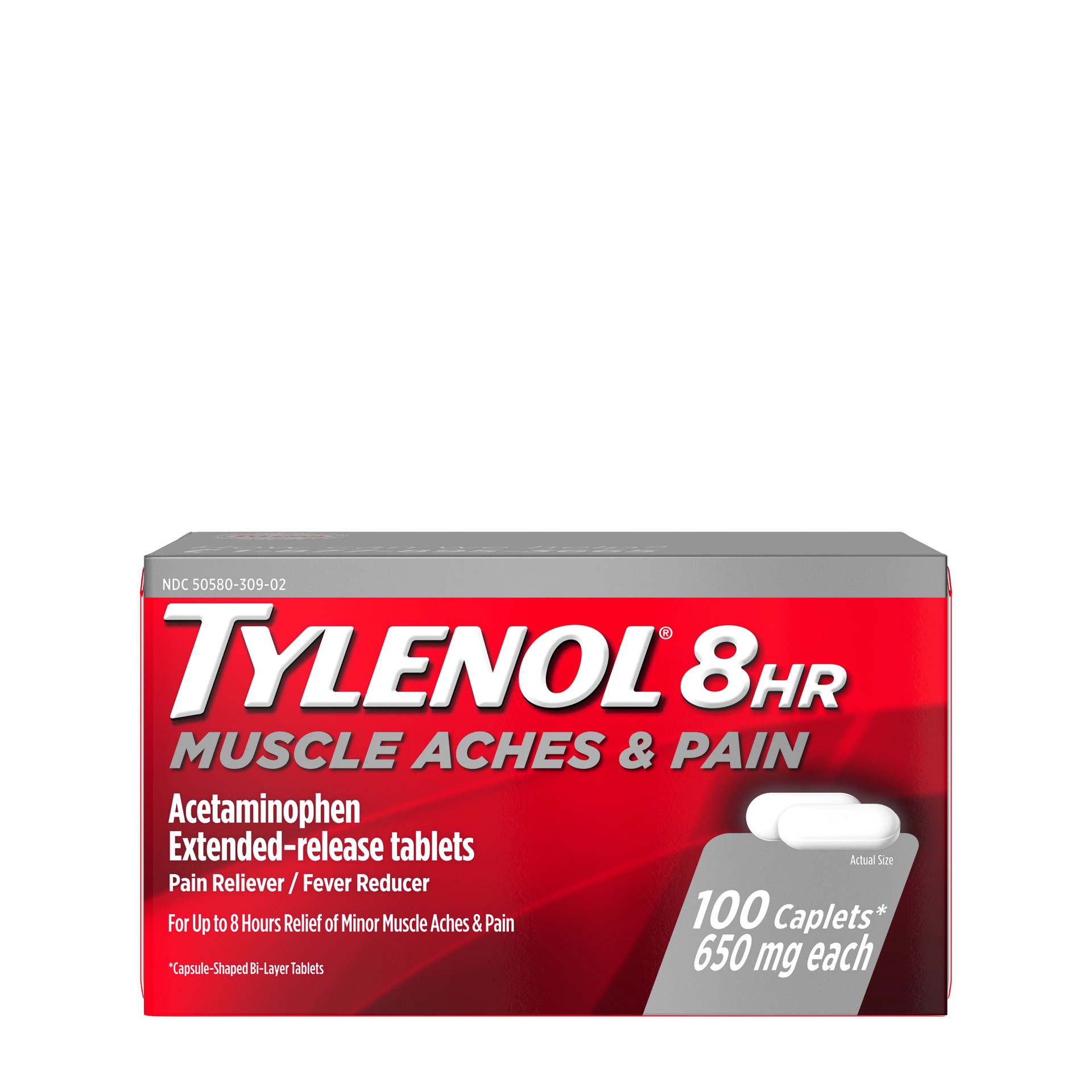 slide 5 of 9, Tylenol 8 Hour Muscle Aches & Pain Relief Extended-Release Tablets with 650 mg Acetaminophen, Fever Reducer & Pain Medicine for Muscles, Joints, Body, and Backache Pain Relief, 100 Count, 100 ct