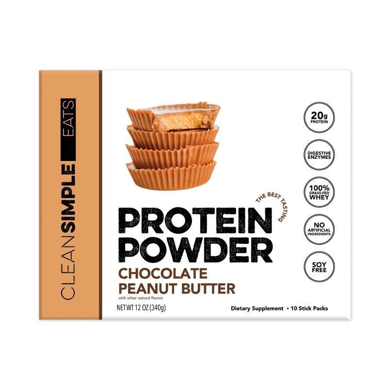 slide 2 of 9, Clean Simple Eats Protein Powder Sticks - Chocolate Peanut Butter - 12oz/10ct, 10 ct; 12 oz
