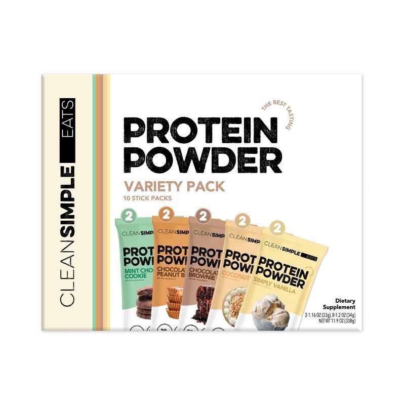 slide 2 of 8, Clean Simple Eats Protein Powder Sticks - Variety Pack - Whey Protein Isolate - 11.9oz/10ct, 11.9 oz, 10 ct