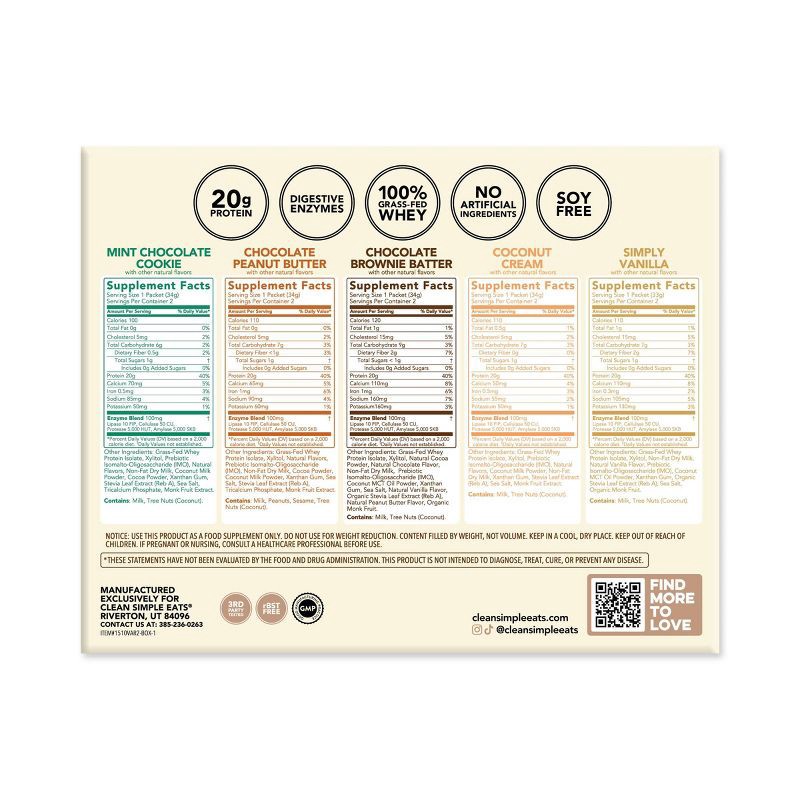 slide 8 of 8, Clean Simple Eats Protein Powder Sticks - Variety Pack - Whey Protein Isolate - 11.9oz/10ct, 11.9 oz, 10 ct
