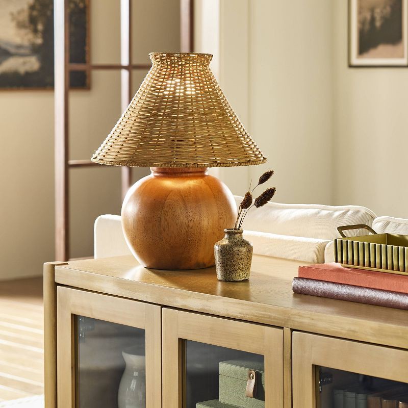 slide 2 of 4, Hearth & Hand with Magnolia Wood Base with Rattan Shade Accent Table Lamp - Hearth & Hand™ with Magnolia, 1 ct