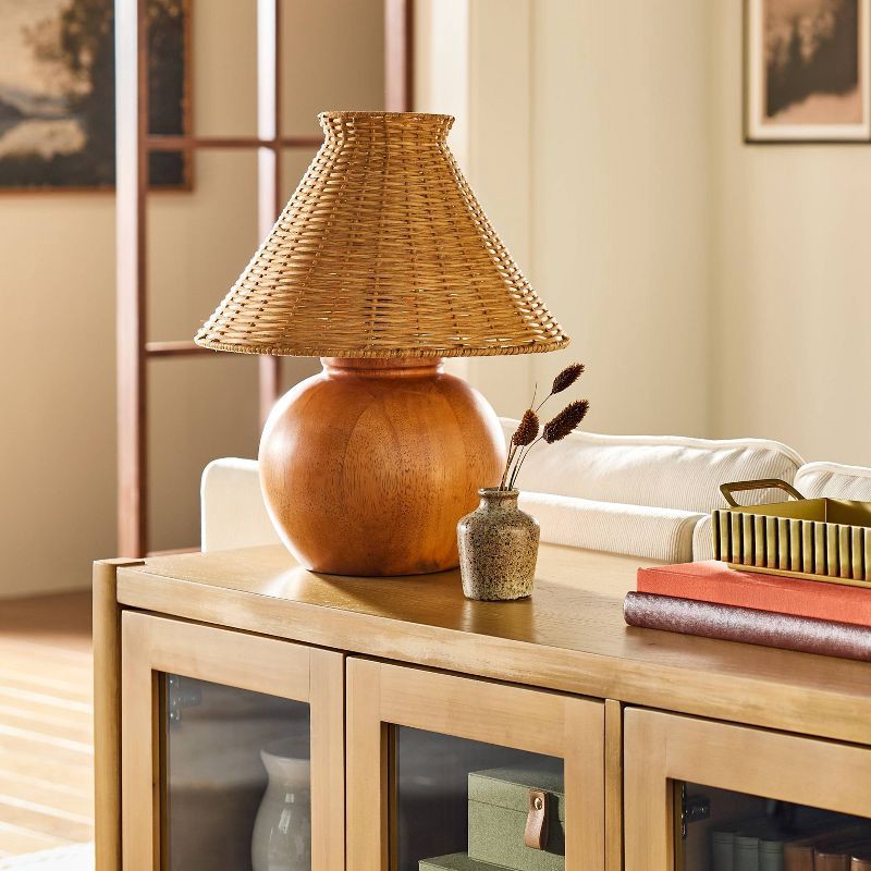 slide 3 of 4, Hearth & Hand with Magnolia Wood Base with Rattan Shade Accent Table Lamp - Hearth & Hand™ with Magnolia, 1 ct
