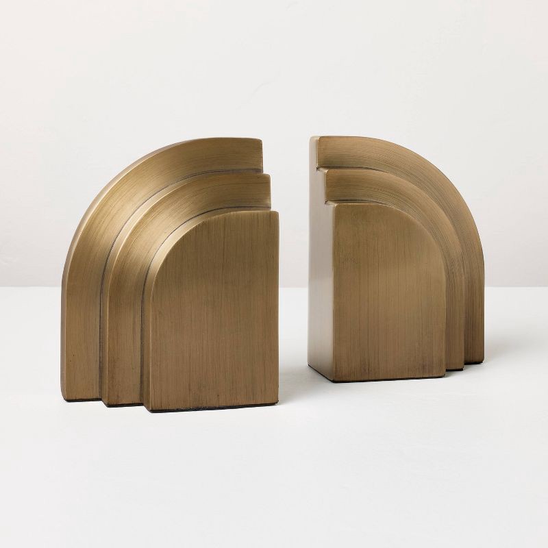 slide 1 of 3, Hearth & Hand with Magnolia Layered Brass Bookends - Hearth & Hand™ with Magnolia, 1 ct