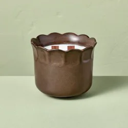 Hearth & Hand with Magnolia 2 Wooden Wick Ceramic Scalloped Rim Harvest Chestnut Jar Candle 11oz - Hearth & Hand™ with Magnolia