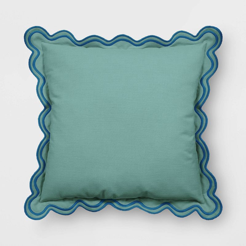slide 2 of 4, 20"x20" Scalloped Square Outdoor Throw Pillow Green - Threshold™, 1 ct