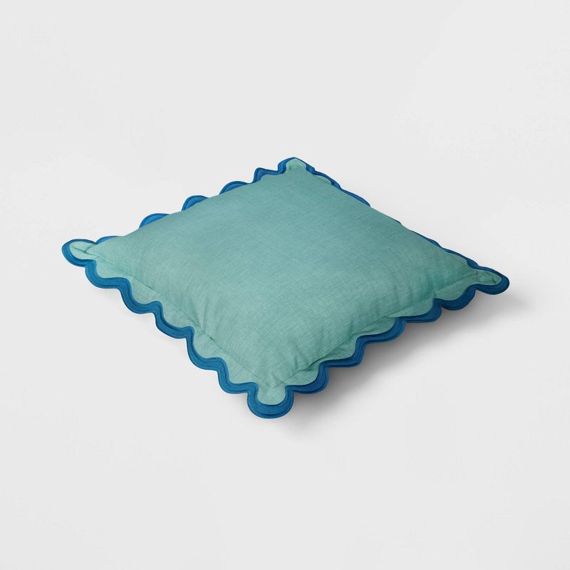 slide 3 of 4, 20"x20" Scalloped Square Outdoor Throw Pillow Green - Threshold™, 1 ct