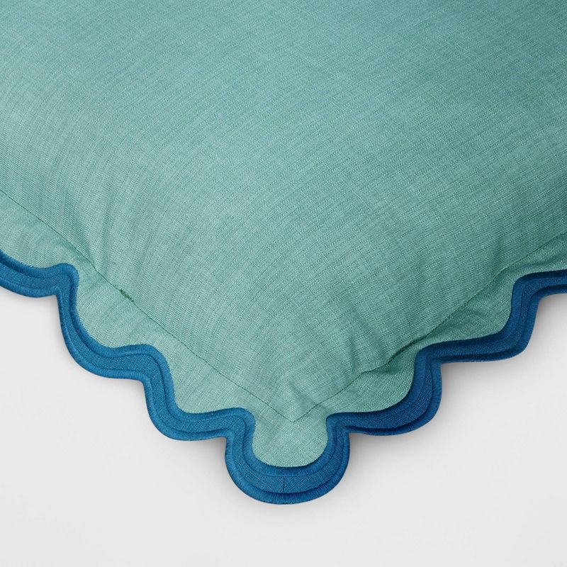 slide 4 of 4, 20"x20" Scalloped Square Outdoor Throw Pillow Green - Threshold™, 1 ct