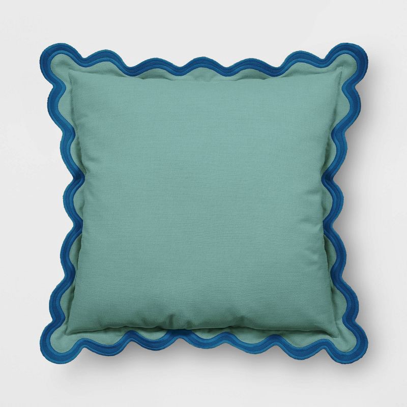 slide 1 of 4, 20"x20" Scalloped Square Outdoor Throw Pillow Green - Threshold™, 1 ct