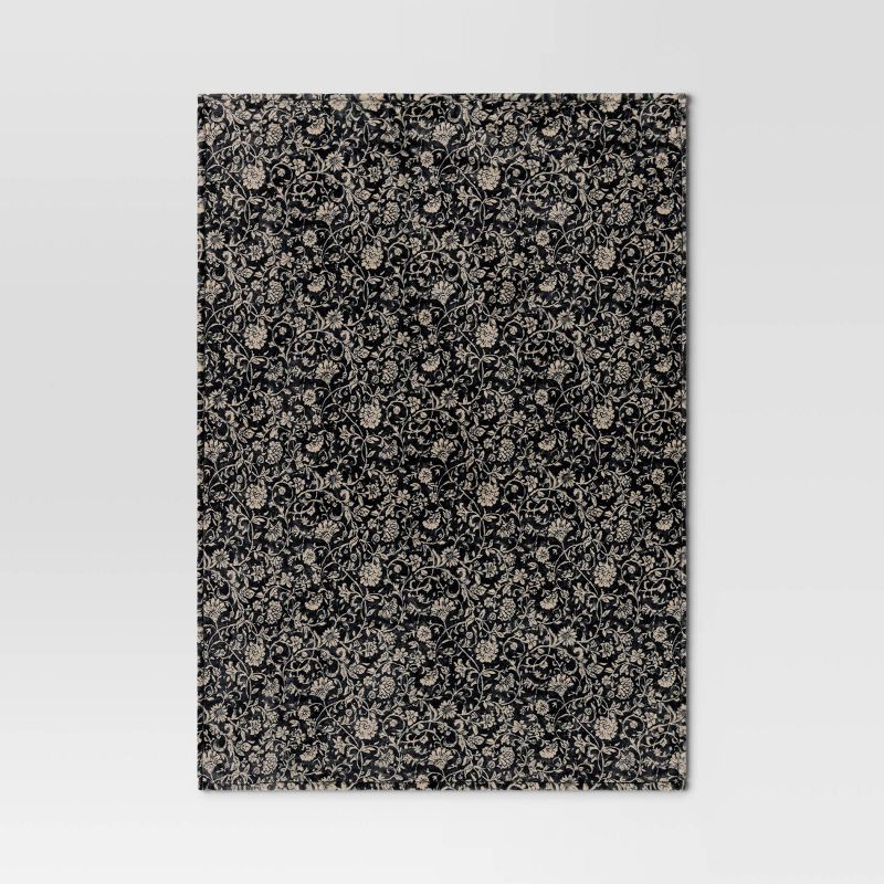 slide 3 of 5, Oversized Printed Floral Primalush Throw Lack/Neutral - Threshold™, 1 ct